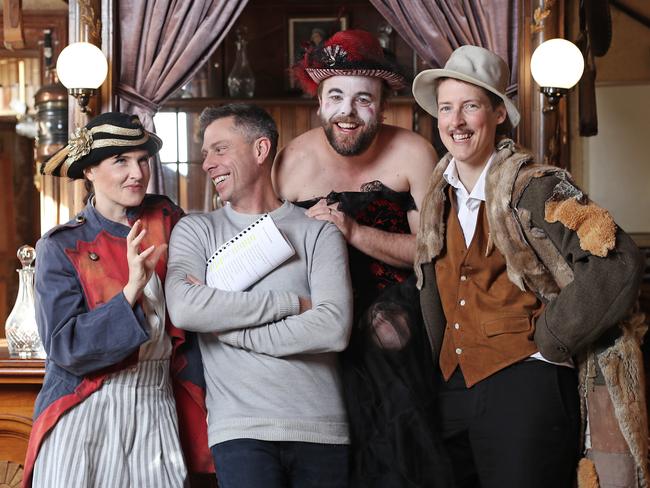 Director Ryk Goddard, second from left, with cast members, from left, Anna Kidd, Kristian Byrne and Oliver Cassidy of the Festival of Voices production of <i>The Sailor and the Bawd</i> being performed at the Hope and Anchor. Picture: LUKE BOWDEN