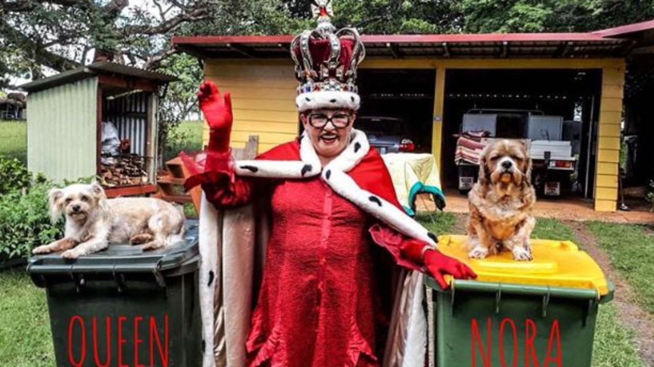 Queen Nora Vidler-Blanksby takes ouot the rubbish in style at Tregeagle