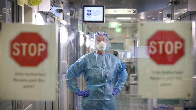 Royal Melbourne Hospital’s Covid nurse unit manager Grace Carroll Carroll is desperate for Victorians to get vaccinated so they don’t need her care. Picture: David Caird