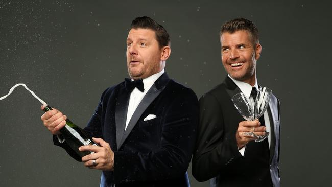 CELEBRATIONS: Manu Feildel and Pete Evans celebrate 10 years of Seven's My Kitchen Rules Picture: TIM HUNTER.