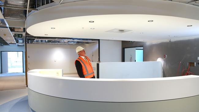 Minister for Health Brad Hazzard checks out the central desk at the paediatric unit at the new Northern Beaches Hospital. Picture: Damian Shaw.