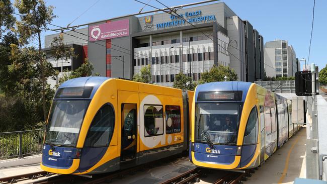 Light rail outside Gold Coast University Hospital. Picture Glenn Hampson