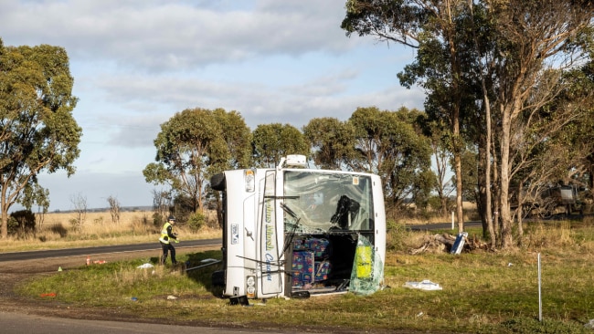 The school bus crash at Eynesbury. Picture: Jake Nowakowski