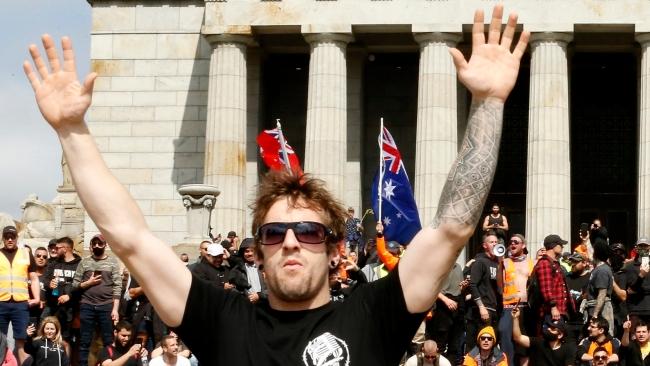 Demonstrators at the Shrine of Remembrance. Picture: Darrian Traynor/Getty Images