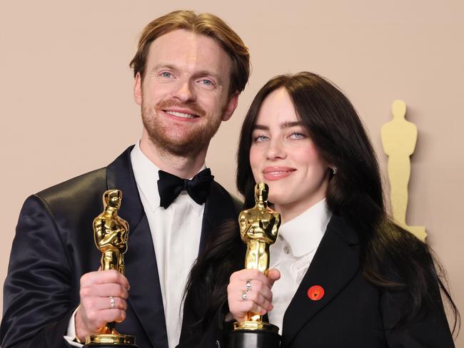 HOLLYWOOD, CALIFORNIA - MARCH 10: Finneas O'Connell and Billie Eilish, winners of Best Original Song award for 'What Was I Made For?' from "Barbie" pose in the press room during the 96th Annual Academy Awards at Ovation Hollywood on March 10, 2024 in Hollywood, California. (Photo by Rodin Eckenroth/Getty Images)