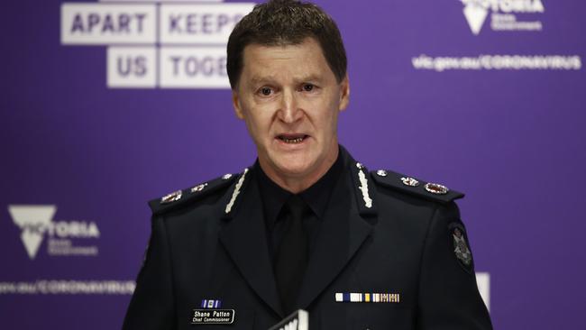 Victorian Police Chief Commissioner Shane Patton speaks to the media on Tuesday. Picture: Getty Images