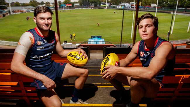 Norwood footballers Cam Taheny and Ben Jarvis at Norwood Oval. They will be key to the Redlegs side taking on the Eagles this Saturday night, with the clash live streamed here. Picture Matt Turner