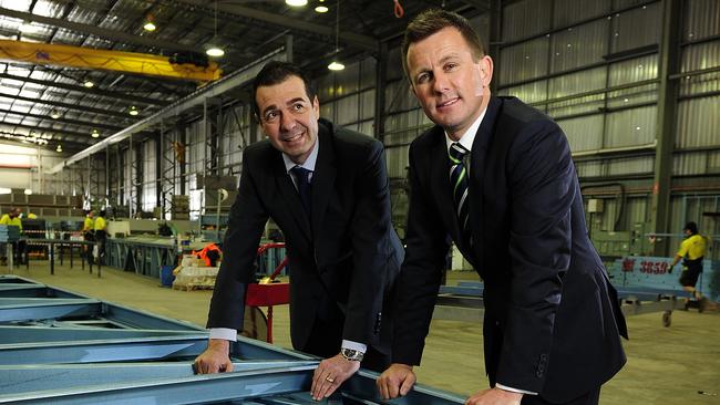 Rivergum Homes chairman Victor Said and new CEO Marc Taintey at the company’s steel frame factory at Hendon. Picture: Mark Brake