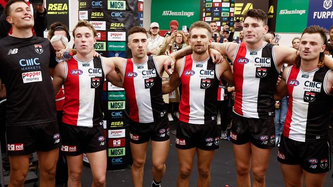 The Saints belt out the team song after taking care of the Gold Coast Suns. Picture: Michael Willson/AFL Photos via Getty Images