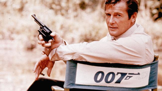 Roger Moore is shown on location in England in 1972 filming a Bond movie. Picture: AP Photo