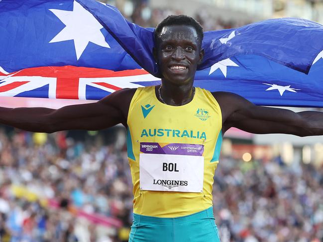 BIRMINGHAM 2022 COMMONWEALTH GAMES. 07/08/2022   .  Track and Field at Alexander Stadium.  Mens 800 mtr final . Australian Peter Bol after finishing 2nd behind Wyclife Kimyanal of Kenya . Picture: Michael Klein