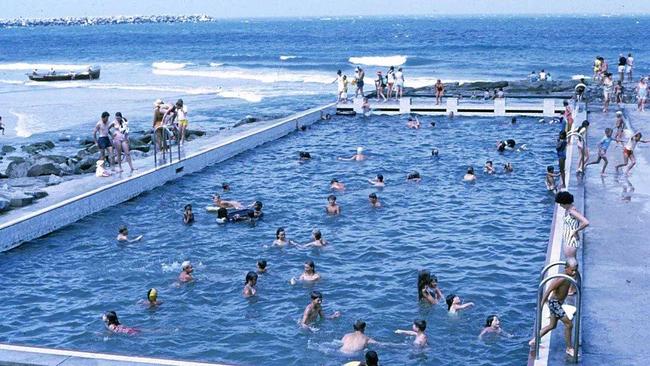 FAVOURITE PASTIME: Swimmers taking a dip in the Yamba Main Beach ocean rock pool in 1971. Picture: Port of Yamba Historical Society