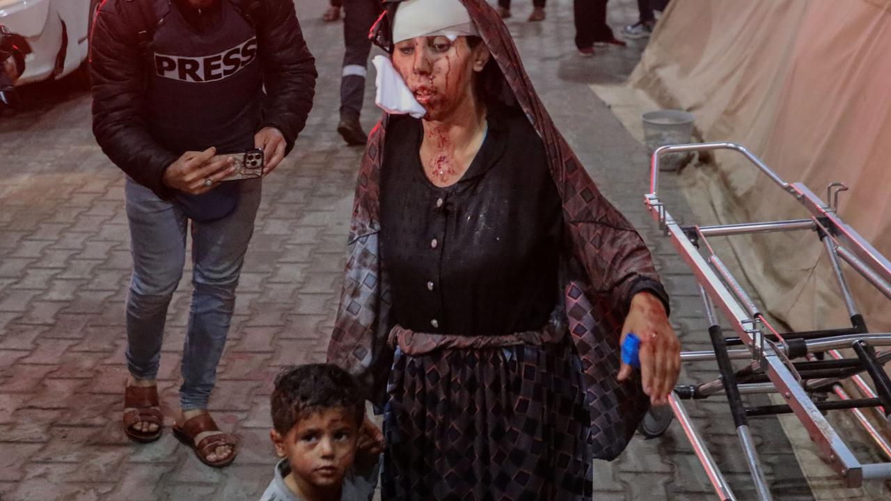 Injured Palestinians arrive at Kuwait Hospital after Israeli air strikes in Rafah, Gaza. Picture: Ahmad Hasaballah