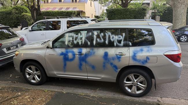 Anti-Semitic graffiti on a car in Sydney last week. Picture: Aymon Bertah.