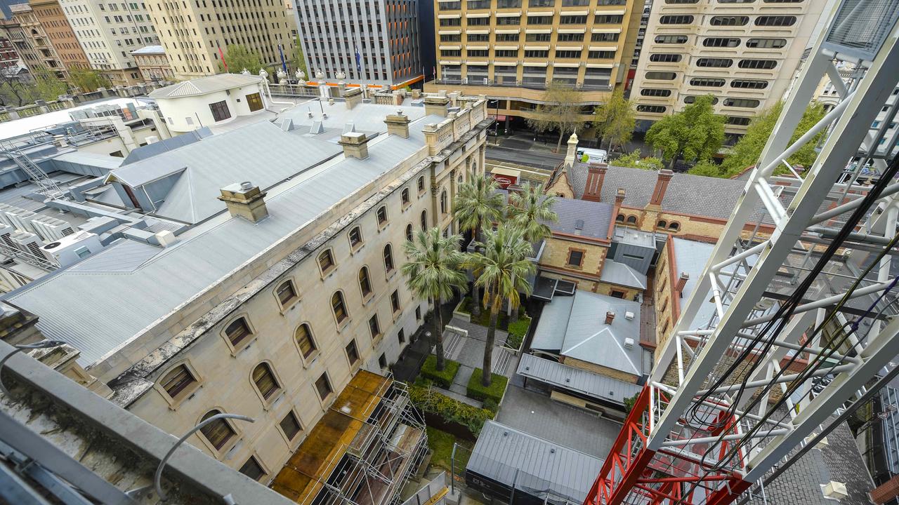 Parliament House and courtyard nestled next to the Festival Tower. Pic Roy VanDerVegt