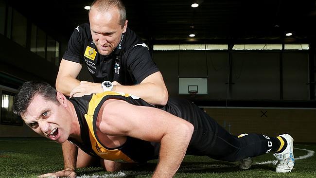 Port’s Darren Burgess helps Shane Crawford prepare for his comeback with the Aldinga Shar