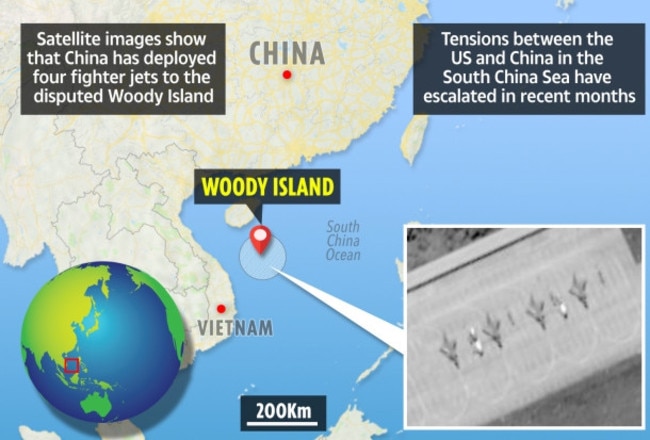 China has deployed four fighter jets to Woody Island in the South China Sea. Picture: The Sun