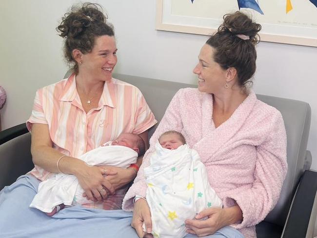 Identical twin mums Nicole and Renee never expected to have their babies born on the same day. Picture - contributed.