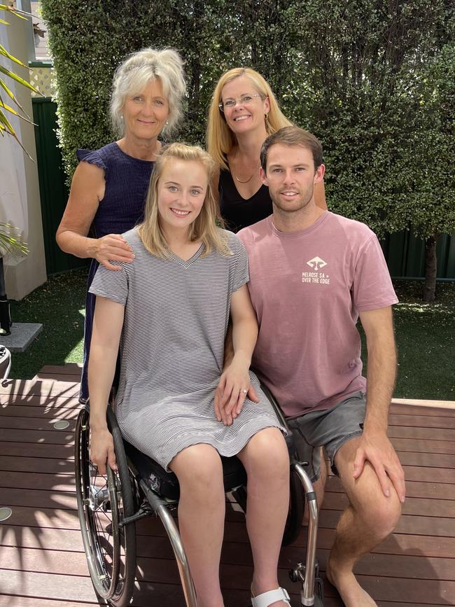 Hobart couple Maddy Grace and Chris Mazengarb with their mother's Annette Grace and Carolyn Mazengarb. Picture: Supplied