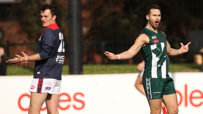 EDFL: Airport West’s Brendan Godden celebrates a goal. Picture: Hamish Blair