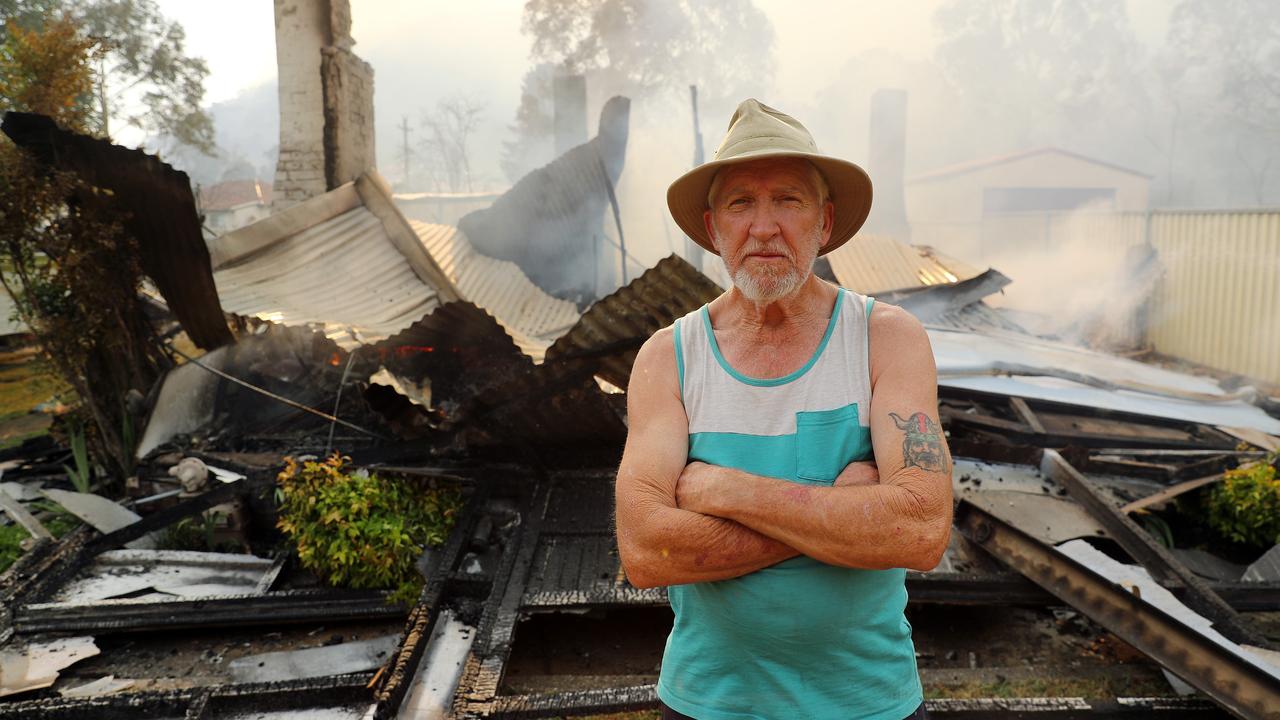 Pat McFarlane at his home on Crane Road in Lithgow yesterday, which was destroyed by a bushfire. Picture: Tim Hunter