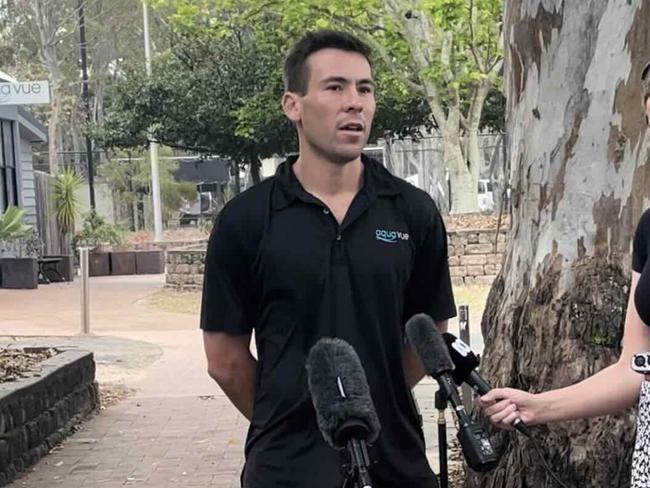 Jaiden Christie speaks to the media outside Aquavue Restaurant on November 17, 2023.