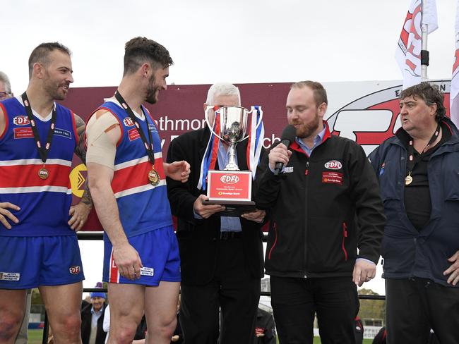 Mick McGuane (right) has led Keilor to three premierships. Picture: Andy Brownbill