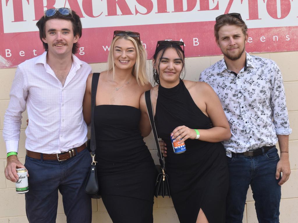 Rhys Williams, Emily Shewan, Maddi Vycke and Hayden Vallence at the Yeppoon Turf Club's Derby Day races at Keppel Park Racecourse on November 2, 2024.