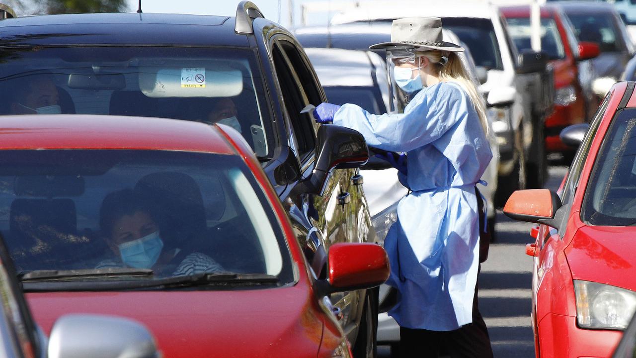 Thousands of people lined up to be Covid tested in Brisbane after a three day snap lock down was called. Picture: NCA NewsWire/Tertius Pickard