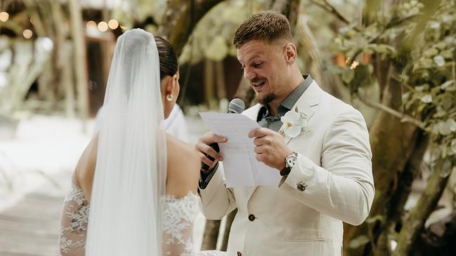 Designer Kate Ford weds NRL player partner Ryan Sutton., Picture: Supplied