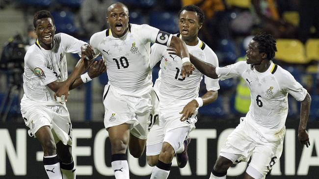 Ghana's Andre Ayew celebrates scoring in the 2012 AFCON.