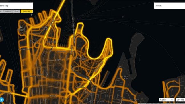 A Suunto Movecount heatmap of the Sydney CBD.