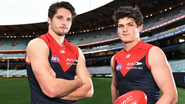 Melbourne's Rising Star nominees at the MCG L-R Angus Brayshaw and Jesse Hogan. Picture: Ellen Smith