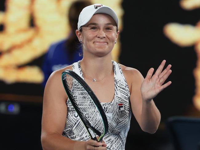 MELBOURNE.  21/01/2022. Australian Open Tennis.  Day 5.  Ash Barty vs Camila Giorgia on Rod Laver Arena.  Ash Barty  after winning her round 3 match against  Camila Giorgia    ...  Photo by Michael Klein.