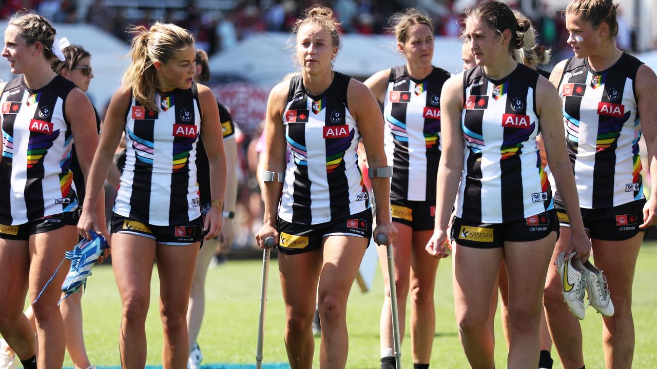 Collingwood was hit hard by injuries to senior players, including vice-captain Ruby Schleicher, who overcame a foot concern only to suffer a PCL injury in round 9. Picture: Matt King / Getty Images