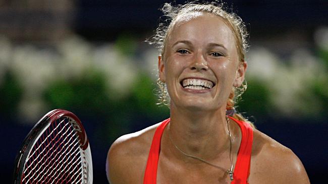 Carolina Wozniacki reacts after defeating Kuznetsova in winning the final of the Dubai WTA Tennis Championships in Dubai, United Arab Emirates, 20/02/2011.