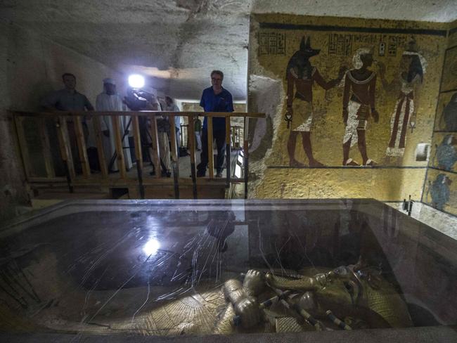 The golden sarcophagus of King Tutankhamun in his burial chamber at the Valley of the Kings, close to Luxor, 500 kms south of Cairo. Picture: AFP PHOTO / Khaled DESOUKI