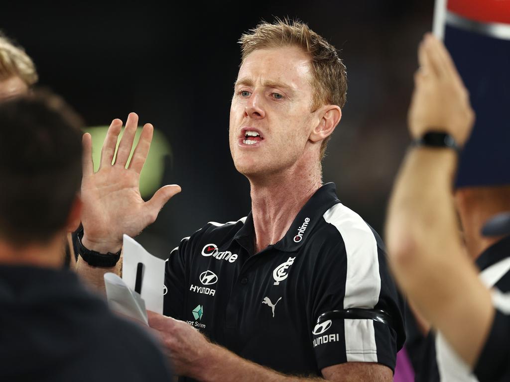 Ash Hansen stood in for Carlton coach Michael Voss. Picture: Michael Klein