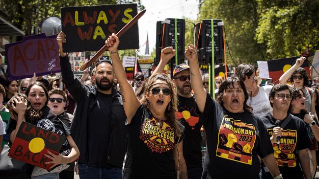 Greens Senator Lidia Thorpe takes part in the Invasion Day rally on January 26, 2023 in Melbourne.