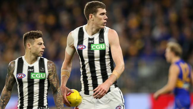 At 6 feet 11 inches tall, Mason Cox towers over most other AFL players. Pic: Paul Kane/Getty Images.