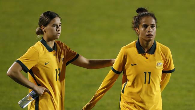 Mary Fowler and Kyra Cooner-Cross looking less than happy after the loss.