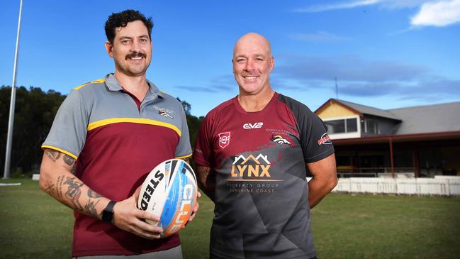 Coolum Colts rugby league club president Simon Kidman and head coach Matt Smith. Picture: Patrick Woods.