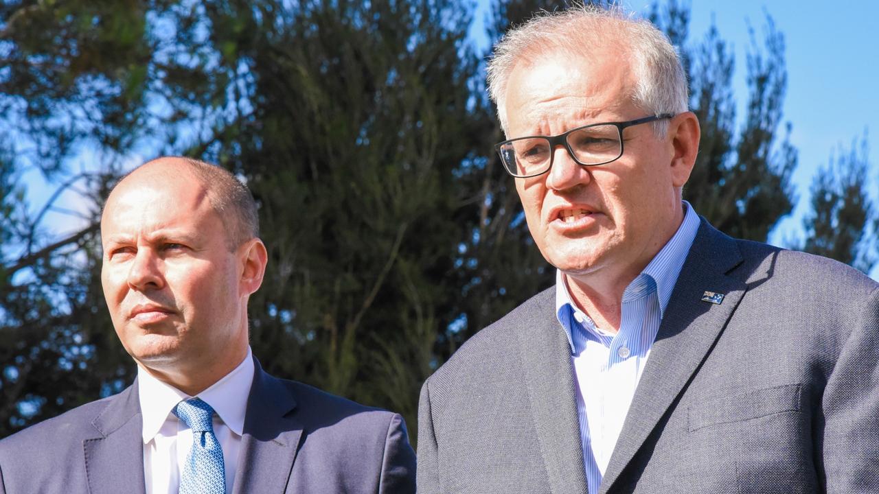 Treasurer Josh Frydenberg and Prime Minister Scott Morrison. Picture: Alex Treacy