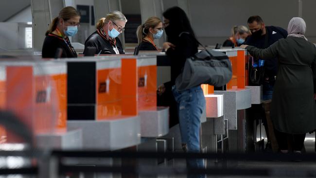 Passengers check in at the Jetstar domestic check in terminal at Sydney Kingsford Smith Airport. Picture: NCA NewsWire/Bianca De Marchi