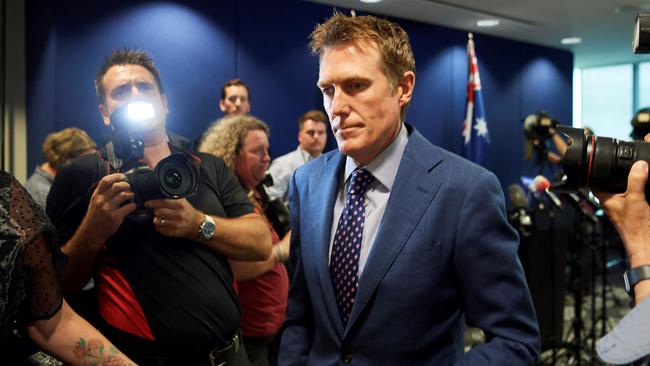 Attorney-General Christian Porter leaves his press conference in Perth on Wednesday. Picture: AFP