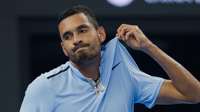 Nick Kyrgios had a difficult night against Rafael Nadal. Picture: AFP