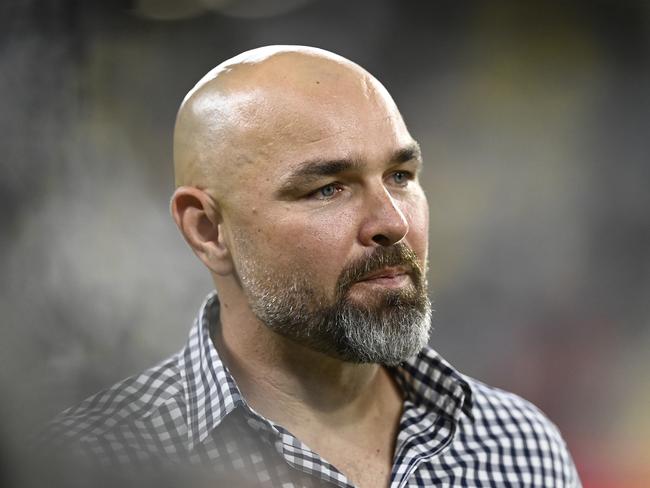 TOWNSVILLE, AUSTRALIA - JULY 27: Cowboys coach Todd Payten looks on during the round 21 NRL match between North Queensland Cowboys and Cronulla Sharks at Qld Country Bank Stadium, on July 27, 2024, in Townsville, Australia. (Photo by Ian Hitchcock/Getty Images)