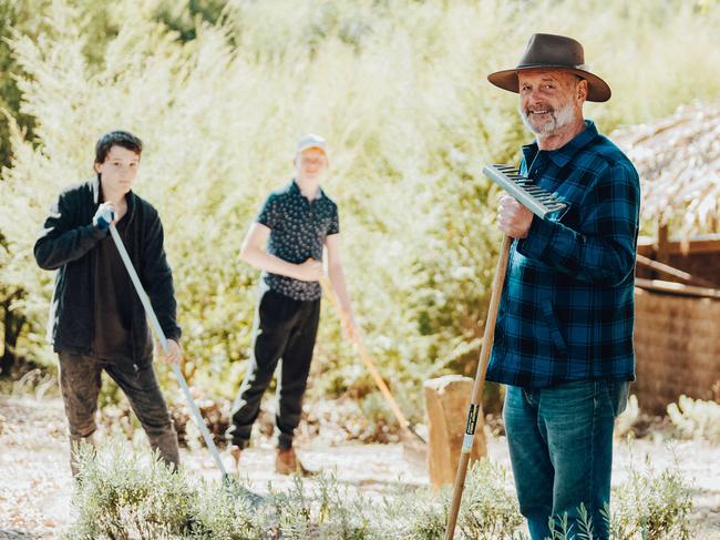 Peter Preuss is the campus coordinator of the Woori Yallock Farm School.from left;Students from Croydon Community SchoolTom Lewis, Judd Lewis, Peter Preuss and Aaron KarlstrandPhoto by Chloe Smith  Photo by Chloe Smith.