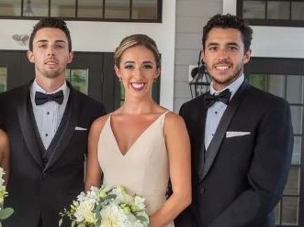 In a tragic twist, the brothers were set to be groomsmen at their sister Katie’s wedding on Saturday (L-R Matthew, Katie, Johnny) Picture: Instagram