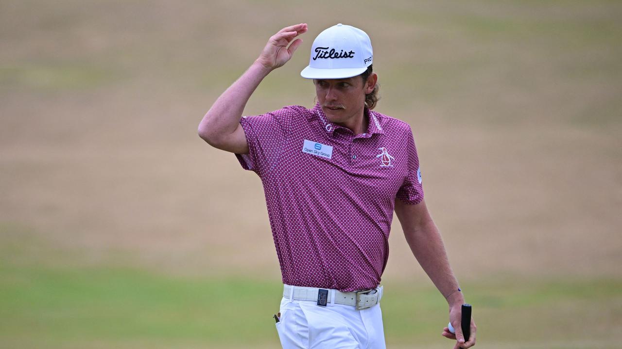 Smith reacts on the 18th green after completing his stunning turnaround. Picture: AFP